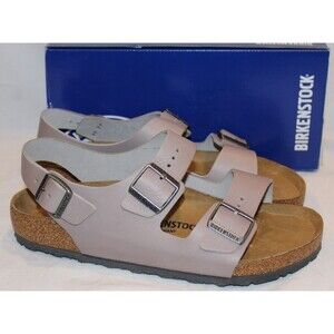 BIRKENSTOCK Milano Leather Regular Sandals Stone Coin Gray NIB EU 43 US 10